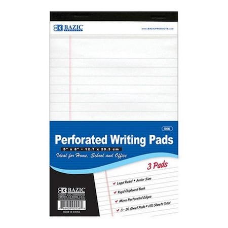Bazic Products Bazic 50 Ct. 5-inch X 8-inch White Jr. Perforated Writing Pad, 72PK 556